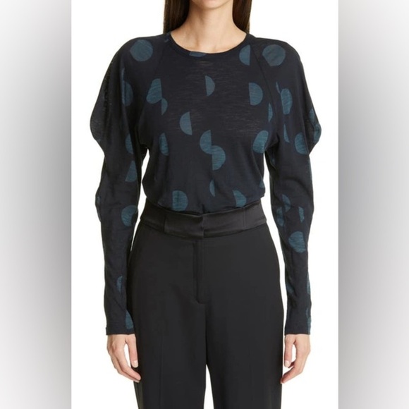 Proenza Schouler Dot Leg of Mutton Sleeve Tissue Jersey Top in Black Size Small. - Picture 1 of 10